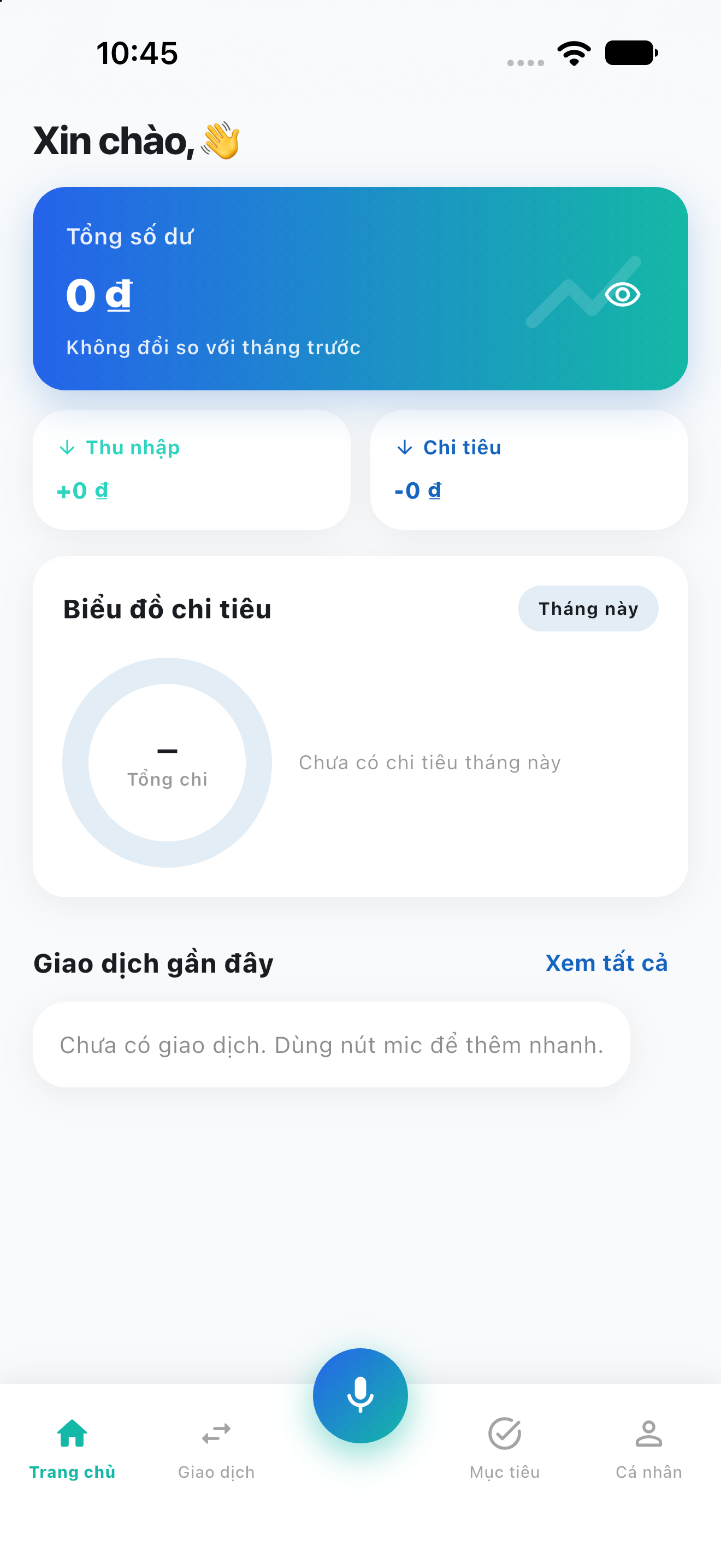 VoxMoney home screen